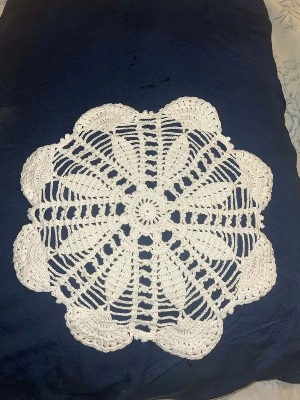Vintage Hand-Crocheted White Floral Round Doily